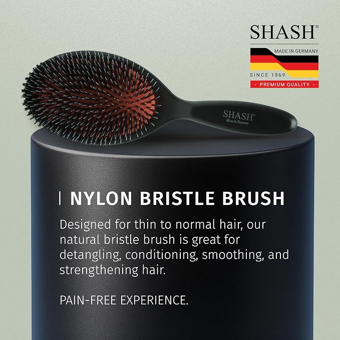 Since 1869 Hand Made In Germany - Nylon and 100% First Cut Boar Bristle Brush Suitable For Normal to Thick Hair - Gently Detangles, No Pulling or Split Ends - Softens Improves Texture, (Large)