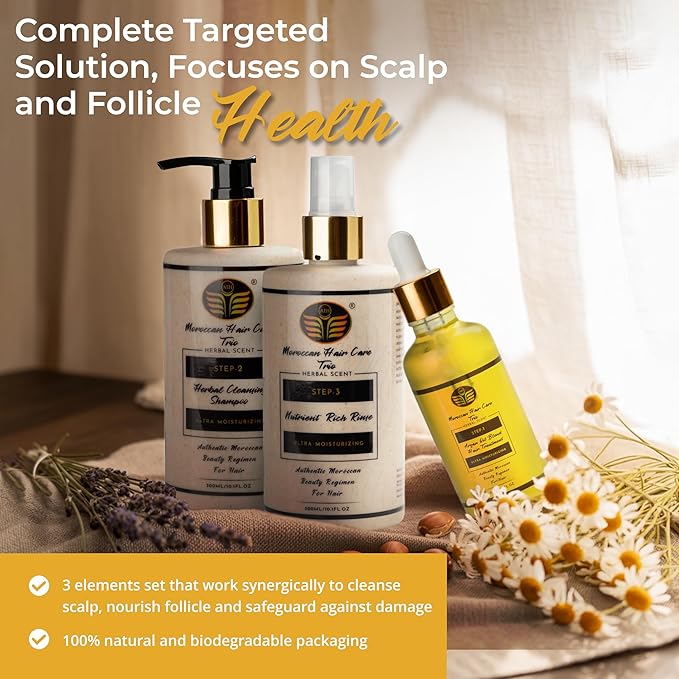 Dry Scalp Treatment Argan Oil Shampoo and Conditioner Set, Moroccan Hair Care Trio for Itchy Flaky Irritated Scalp, Moisturizing Rinse for Curly, Straight, Damaged Hair, Sulfate Free, 2–3 Month Supply