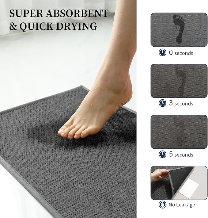 YIHOUSE Dark Gray Bathroom Rugs with Toilet Rug, Quick Dry Thin Bath Mat Sets 2 Piece, Non Slip Absorbent Machine Washable, Bath Rugs for Tub Sink Home Decor (17"x24" + 17.5"x24" U-Shaped)