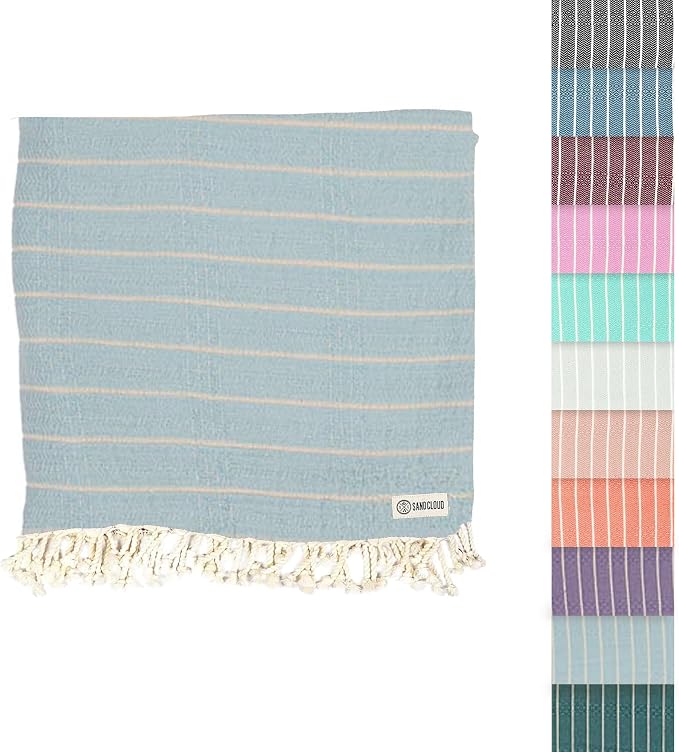 Sand Cloud Turkish Beach Towel - Sand Resistant & Quick Dry Towel | 100% Certified Organic Turkish Towel - Bath Towel or Beach Blanket for Picnic - As Seen on Shark Tank - Gocek (Sky Blue)