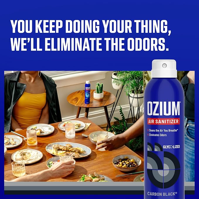 Ozium Air Sanitizer Spray - Room Odor Eliminator for Home, Car, and Office - Carbon Black - 8 oz Can - 1 Pack