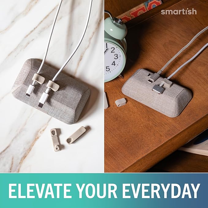 Smartish® Magnetic Cord Holder - Bigger Cable Wrangler Organizer with Magnet Clips for Charger Management on Desktop, Nightstand - Holds 6+ Cables - Lightly Toasted Beige