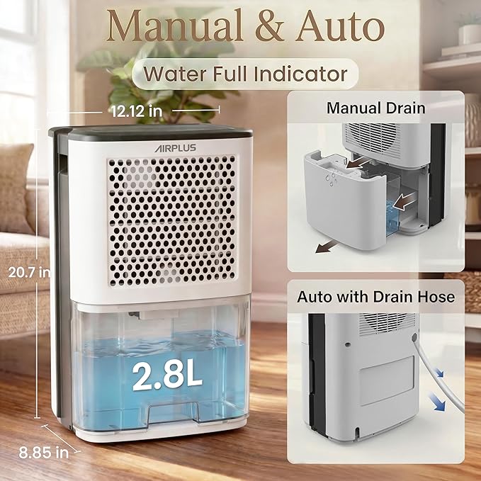 AIRPLUS 4500 Sq. Ft Dehumidifiers for Home, 70 Pints Dehumidifier for Basement with Drain Hose, Continuous Drainage, Intelligent Humidistat, Dehumidifier for bathroom, bedroom, Large Room