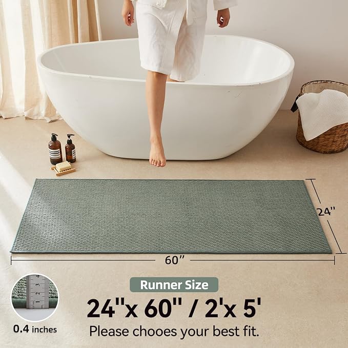 Triohero Bathroom Runner Rug, Long Bath Mat Washable Thin Quick Dry Low Pile Bathroom Runner Rugs 24 x 60 Non Slip, Sage Green 24"x60"