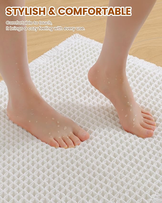 Smiry Waffle Bath Mat 60x24, Extra Soft Absorbent Bathroom Rugs, Non Slip Machine Washable Quick Dry Bath Rugs for Bathroom Floor, Tub, Shower, Home Decor Accessories, White