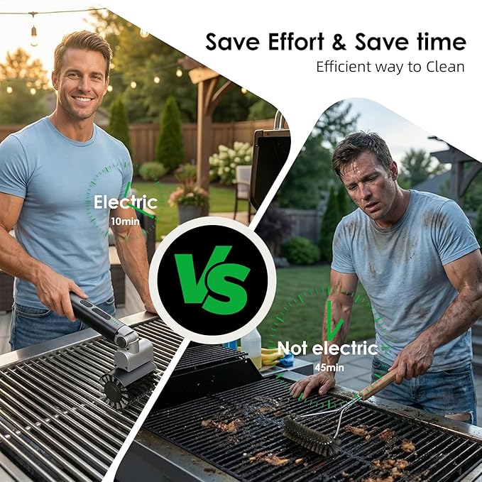 Electric Grill Brush for Outdoor: Upgraded BBQ Grill Cleaner with 3-Speed, 90° Adjustable Angle, 150Mins Runtime Cordless Motorized Grill Brush, Automatic Grill Cleaning Brush for Grill Grates