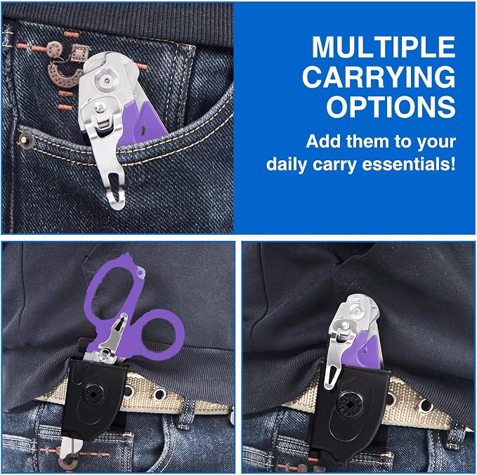 Heavy Duty 6 in 1 Multifunctional Trauma Shears Foldable | Stainless Steel emergency response scissors | Survival Shears with Holster | Medical Trauma shears Tactical With Strap Cutter | Purple