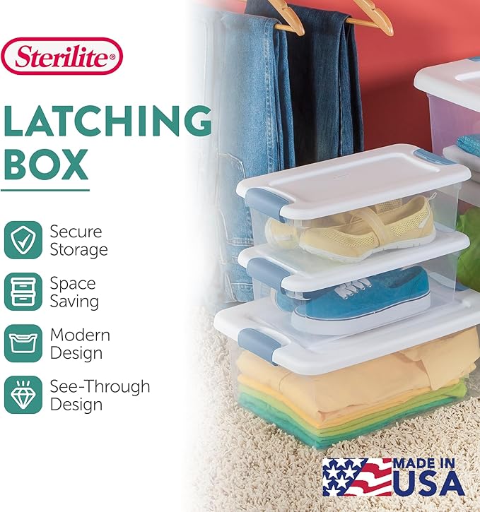 Sterilite 36-Pack Latching Box, Under Bed Storage Bins with Lids, Clear Plastic, 6 Quart - Heavy-Duty Organizing Containers for Closet, Bathroom, and Office