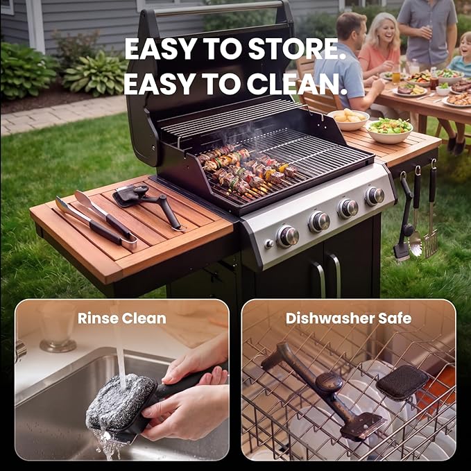 ThermoMaven Bristle-Free BBQ Grill Brush - No Wire Risk Steam Cleaner Removes Burnt Grease Fast - 17" Cool-Touch Handle, Scraper & 3 Replaceable Heads for Gas, Charcoal & Cast Iron