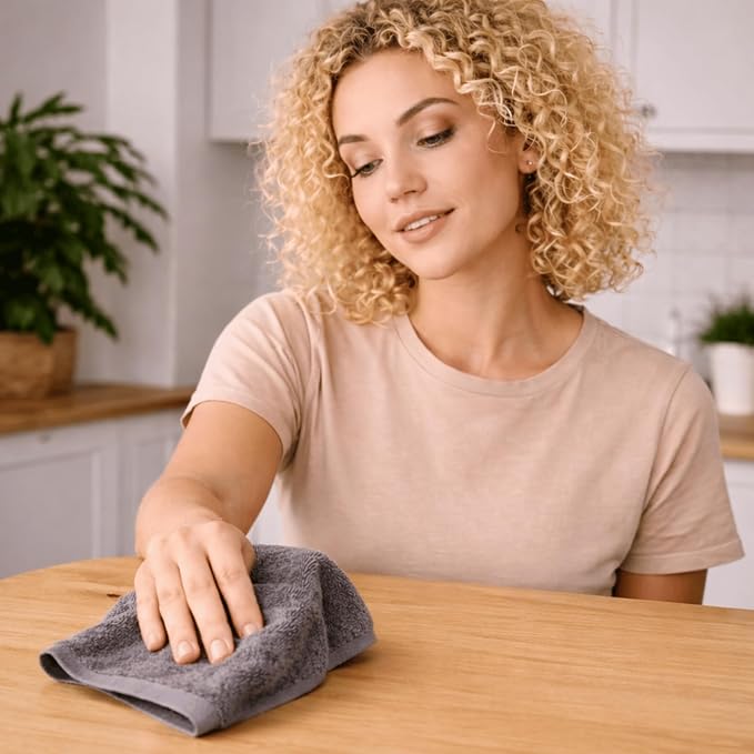 SALBAKOS 12-Piece 100% Turkish Cotton Washcloths and Face Towels, Gray | 13x13 in Standard Size Small Towel, Multi-use Bathroom & Kitchen, Thick Super Soft Absorbent Durable, Oeko-Tex Made in Turkey
