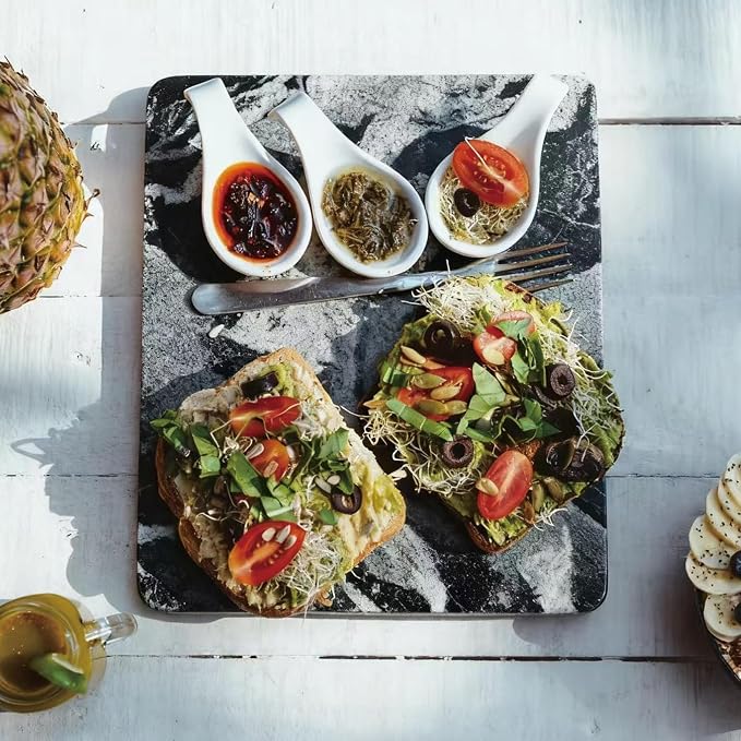 Black Marble Cutting Board for Kitchen, 20 x 16 Inch Large Marble Pastry Slab, Heavy Duty Stone Cutting Board for Dough Kneading, Baking, Rolling, Cheese, Cloud Mist Black