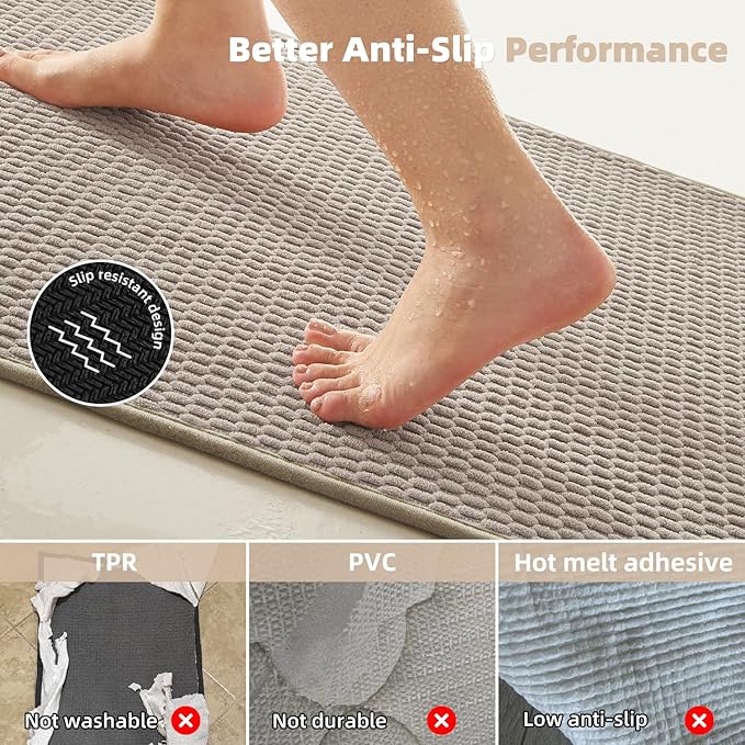 TYUU Bathroom Rugs Non Slip Washable, Super Absorbent Thin Bath Mat Small Quick Dry Low Pile Bathroom Rug, Beige 20"x30"