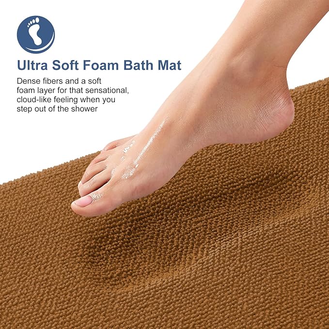 OLANLY Memory Foam Bathroom Runner Rugs 47x24, Absorbent Long Mat, Ochre | Soft Quick Dry Bath Mat Rugs, Non-Slip, Machine Washable Mat for Bathroom Floor, Tub and Shower, Home Decor Accessories