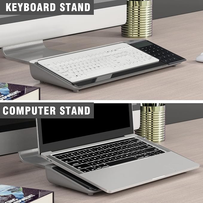 SELEAD Desktop Glass Whiteboard with Calculator, Dry Erase Board Computer Pad Keyboard Stand with Organizer Drawer for Home, School, Office Desk Accessories, Black