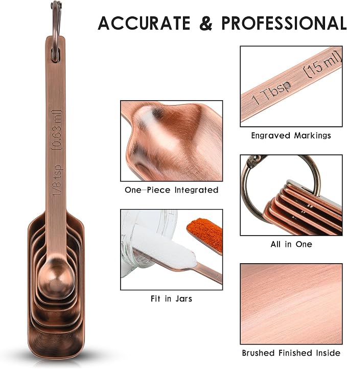 Copper Plate Measuring Cups and Spoons Set of 12, Copper Measuring Cups and Spoons Set with Leveler, Stainless Steel Measuring Spoons & Cups for Dry & Liquid Ingredients During Kitchen&Baking