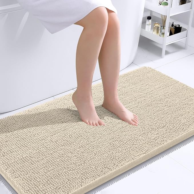 OLANLY Large Bathroom Rugs 40x24, Extra Soft Absorbent Chenille Bath Rugs, Rubber Backing Quick Dry, Machine Washable Bath Mats for Bathroom Floor, Tub and Shower, Home Decor Accessories, Sand
