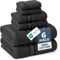 LANE LINEN Towel Set for Bathroom Soft Absorbent Quick Dry 6 Piece - Black | Set Of Towels - Dobby Border Accent, OEKO-TEX Certified, Zero-Twist Durability, Zero-Twist Cotton, Terry Weave Comfort