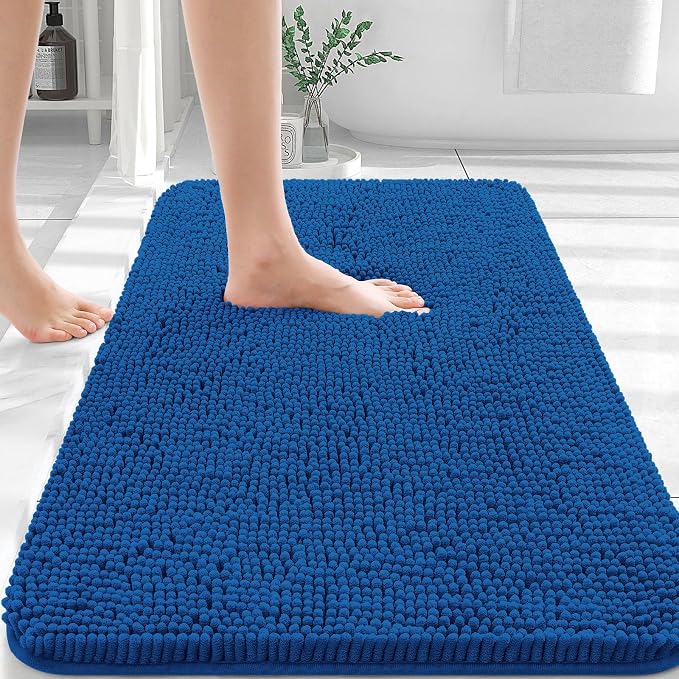 OLANLY Bathroom Rugs 30x20, Extra Soft Absorbent Chenille Bath Rugs, Rubber Backing Quick Dry, Machine Washable Bath Mats for Bathroom Floor, Tub and Shower, Home Decor Accessories, Deep Navy Blue