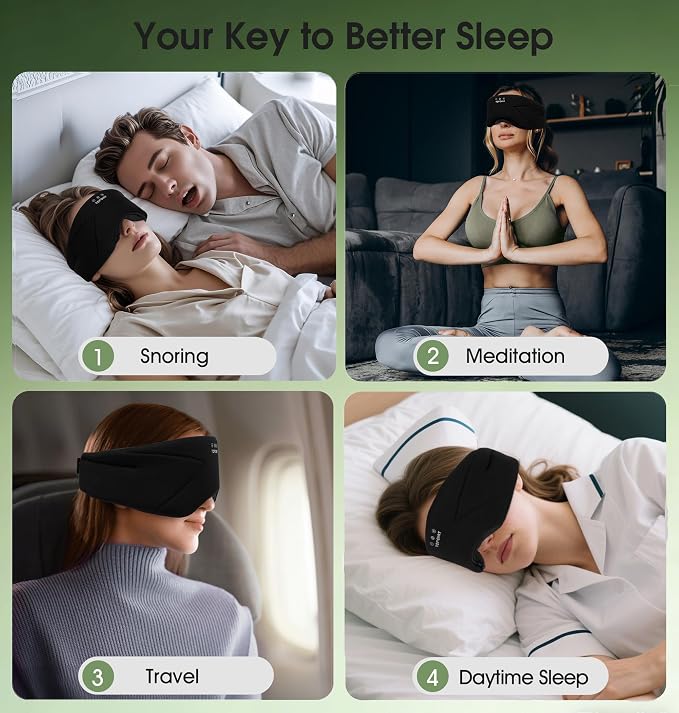Sleep Mask with Headphones Bluetooth 5.4, TOPOINT Blackout Eye Mask for Sleeping Headphones Earphones with Soft Bamboo Cotton Cooling Breathable, Speaker for Side Sleepers Women Men Travel, Black