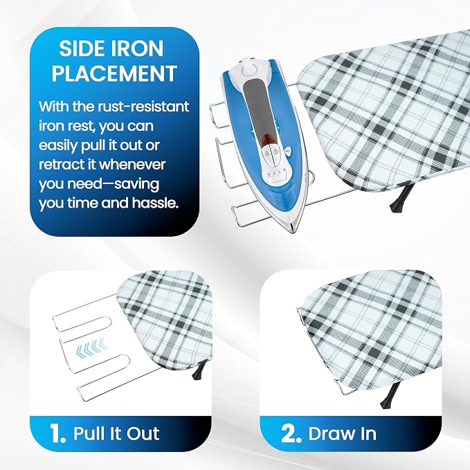 Metal Mesh Panel Tabletop Ironing Board | Foldable Iron Board | Heavy Duty Small Iron Board with Heat Resistant Cover and 100% Cotton 8mm Thicken Pad (Elegant)