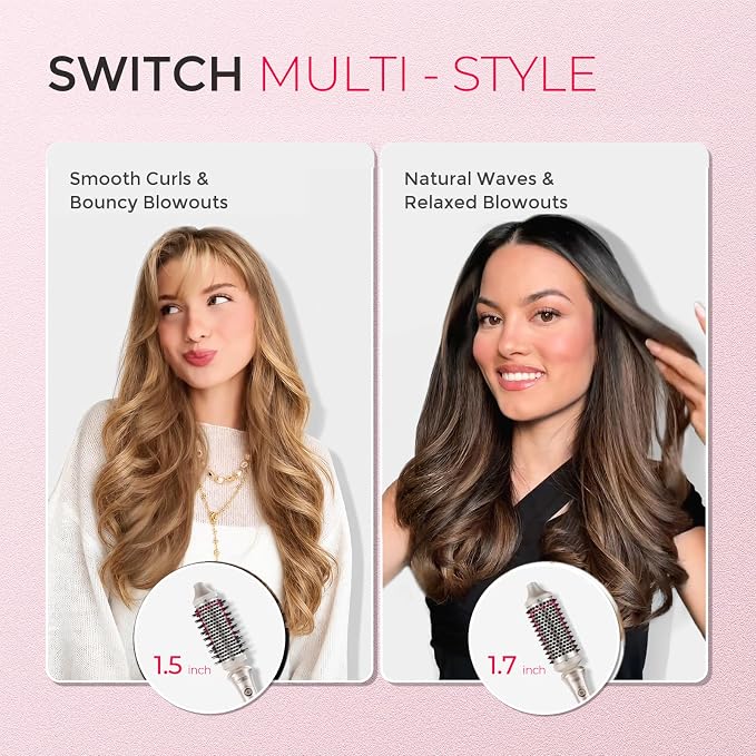 TYMO Thermal Brush Curling Brush - STYLUX 1.5 Inch Blowout Volumizer with Flexi-Fit for Hair Straightening, Heated Round Styler Tool, Hair Straightener and Curler 2 in 1, Dual Voltage, Gold