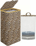 iEGrow Laundry Hamper with Lid, 110L Large Laundry Basket with Handle, Collapsible Clothes Basket Organizer with Removable Inner Bag for Clothes Towels - Leopard print