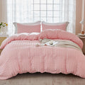 AveLom Blush Pink Seersucker Duvet Cover Set King Size (104 x 90 inches), 3 Pieces (1 Duvet Cover + 2 Pillow Cases), Ultra Soft Washed Microfiber, Textured Duvet Cover with Zipper Closure, Corner Ties