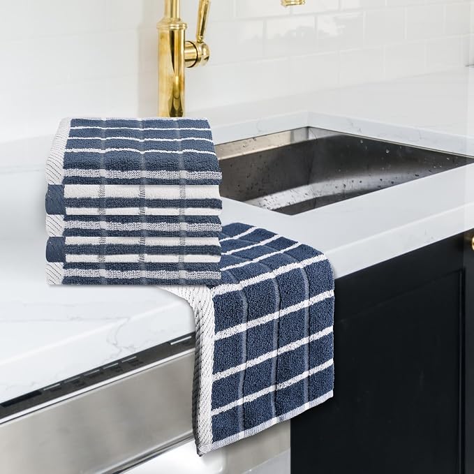 Urban Villa Kitchen Towels Cotton Dish Towels 12”x12” (Set of 6) Blue White
