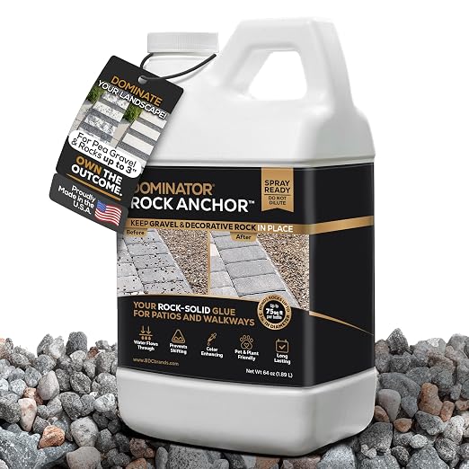 Dominator Rock Anchor 64oz - Rock Glue for Landscaping Gravel & Stone, Ready to Spray, Locks in River Rock, Pea Gravel & Decorative Rock, Prevents Scattering & Washouts, Water-Based