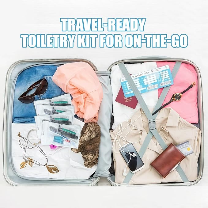 50 Pack Hygiene Kits for Homeless in Bulk, 8-in-1 Personal Toiletry Kit Individually Packed with Toothbrush, Toothpaste, Comb, Flossers,Shampoo, Soap, Razor & Shaving Cream