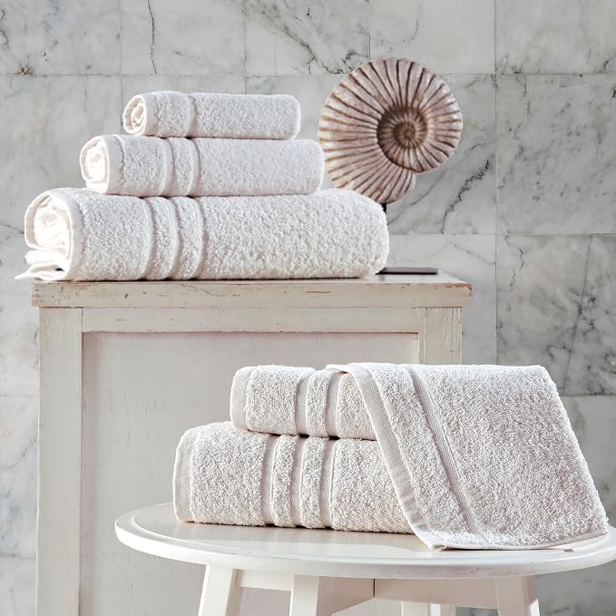 Hawmam Linen Cream 6 Piece Bath Towels Set for Bathroom Original Turkish Cotton Soft, Absorbent and Premium 2 Bath Towels, 2 Hand Towels, 2 Washcloths (Sea Salt)