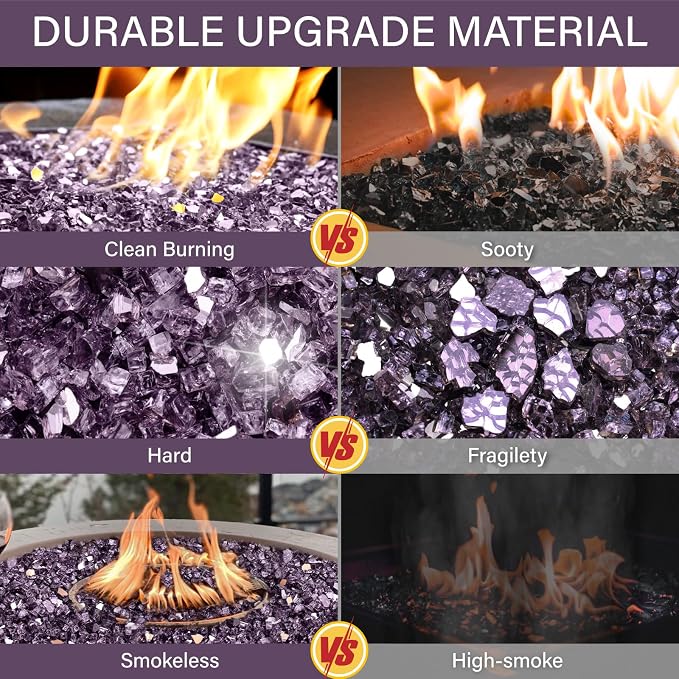 NUPICK 5 Pound Fire Glass, 1/4 Inch Reflective Fire Pit Glass | Tempered Fire Pit Rocks for Propane or Natural Gas, Glass Rocks for Fire Pit Table, Fireplace, Fire Bowl, Landscaping, Violet