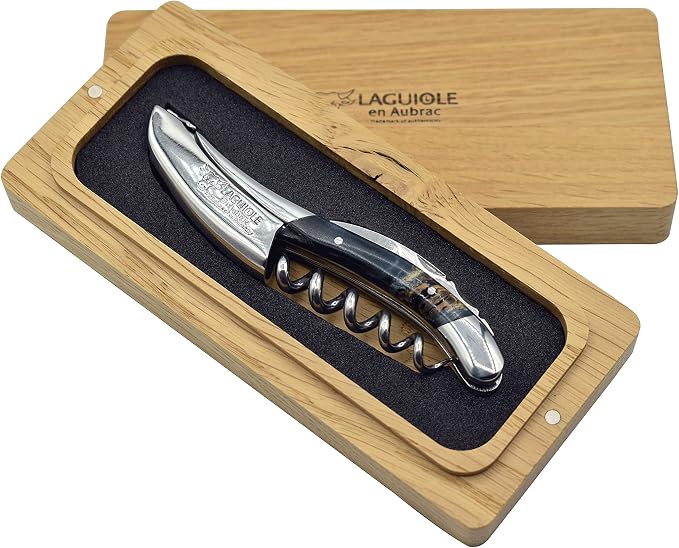 Laguiole En Aubrac Sommelier Waiter's Corkscrew, Stabilized Blue Poplar Burl Handle, Wine Opener With Foil Cutter & Bottle Opener, Polished Bolster
