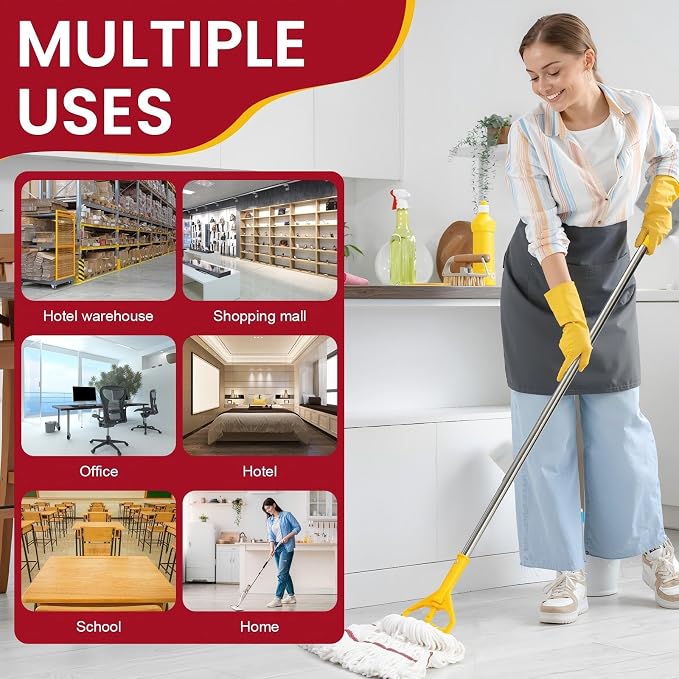 Eccliy 6 Pack Commercial Mop Heads Replacement Heavy Duty 18 oz Loop End Cotton String Wet Mop Refills Washable Absorbent Reusable for Industrial Home Tile Wood Concrete Floor (White,Red)