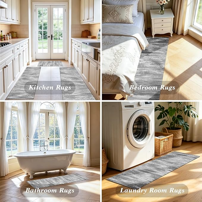 XLHOMO Kitchen Rugs Sets of 3, Non Slip Washable Kitchen Mats for Floor, Cushioned Anti-Fatigue Comfort Kitchen Mat, Rubber Backing Abstract Kitchen Floor Mat for Laundry, Desk, Sink, Office