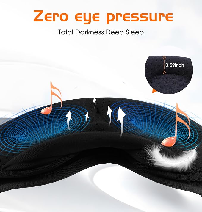 Bluetooth Sleep Mask with 2 Removable 3D Contoured Cup, Bamboo Cotton Bluetooth Sleep Headphones for Side Sleepers with Timming Setting, Blackout Eye Mask for Travel Meditation Men Women