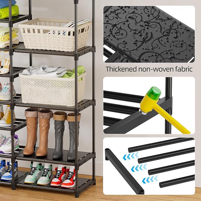 Ekisemio 12 Tier Shoe Rack Tall, Shoe Rack Organizer, Large Capacity Holds 34-50 Pairs, Boot Rack Organizer for Entryway, Closet, Garage, Black