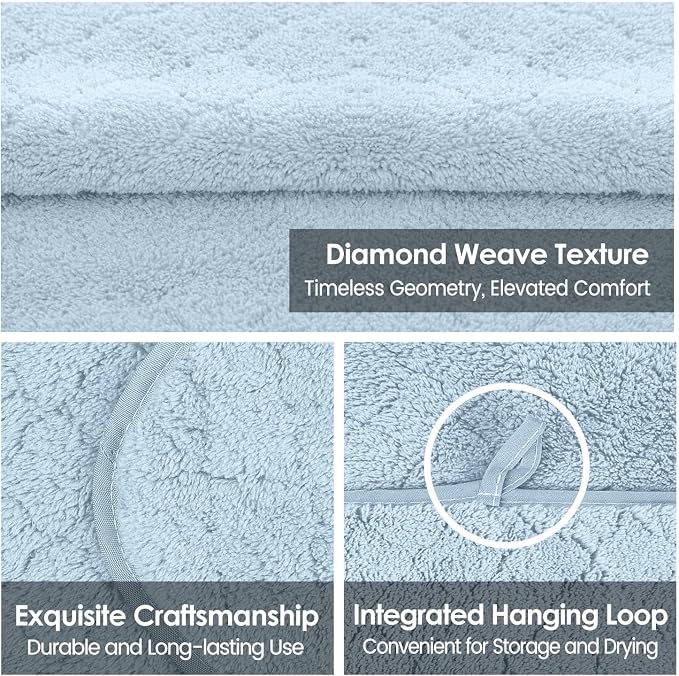 JML Bath Towels, Pack of 2, 30 in x 60 in, Light Blue | Hanging Loop, Super Soft, Absorbent, Lint Free, Fade Resistant, Lightweight, Quick Dry, Use for SPA , Sauna, Salon Hair Wrap