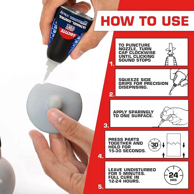 Loctite Super Glue Ultra Gel Control, Clear, 0.14 fl oz Bottle, 1 Pack - Superglue for Plastic, Wood, Metal, Crafts & Repair, Cyanoacrylate Adhesive Instant Glue, Quick Dry
