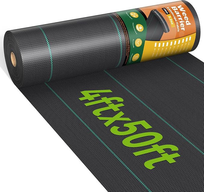 Weed Barrier Fabric Heavy Duty 4ft x 50ft Landscape Fabric | 3.2oz Woven Weed Control Fabric, Water Permeable Weed Block Fabric, For Garden, Flower Beds, Driveways & Landscaping