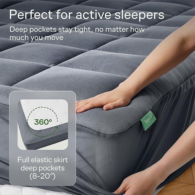 Niagara Sleep Solution Ultra Soft King Size Mattress Topper - Rayon Derived from Bamboo Pillow Top Mattress Pad for Back Pain Relief - Naturally Cooling for Hot Sleepers, Gray