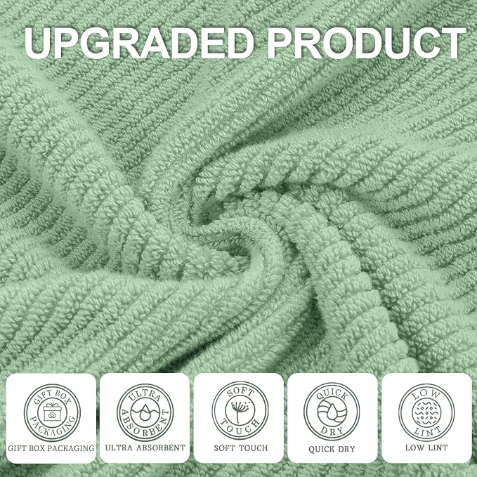 VOOVA & MOVAS Face Towels 6PC, 100% Cotton, 13x13 in, Mint Green | Quick Dry, Thick, Soft, Absorbent, Luxury Face Towels For Bathroom & Showering, Bathroom Decor