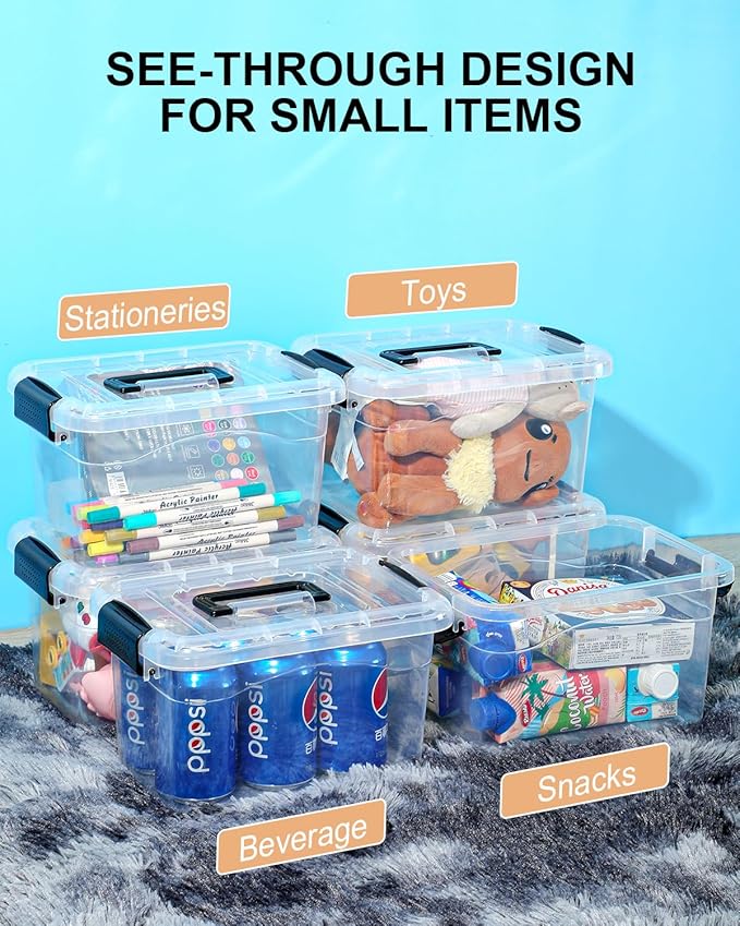 EOENVIVS Plastic Storage Bins with Lids 6 Packs, 7 Quart Storage Organizer Bins with Buckle-Up Latches and Handle, Stackable Storage Containers for Home Pantry Office Classroom Organization, Clear