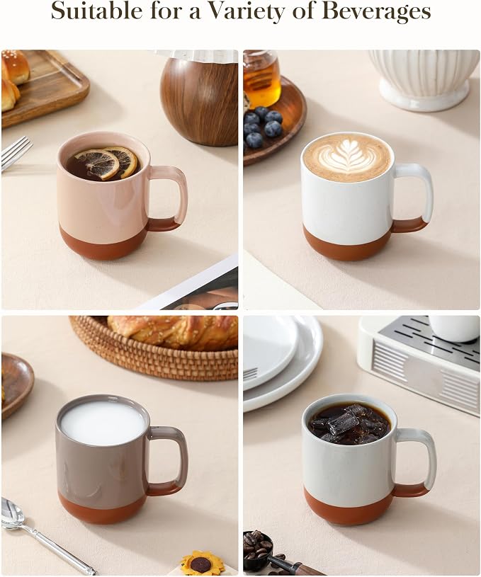 MALACASA Ceramic Coffee Mugs Set of 4, 11oz Coffee Cups, Modern Farmhouse Mugs for Coffee, Latte, Tea, Hot Chocolate, Cappuccino, Milk, Microwave & Dishwasher Safe, Multicolor, Series TARA