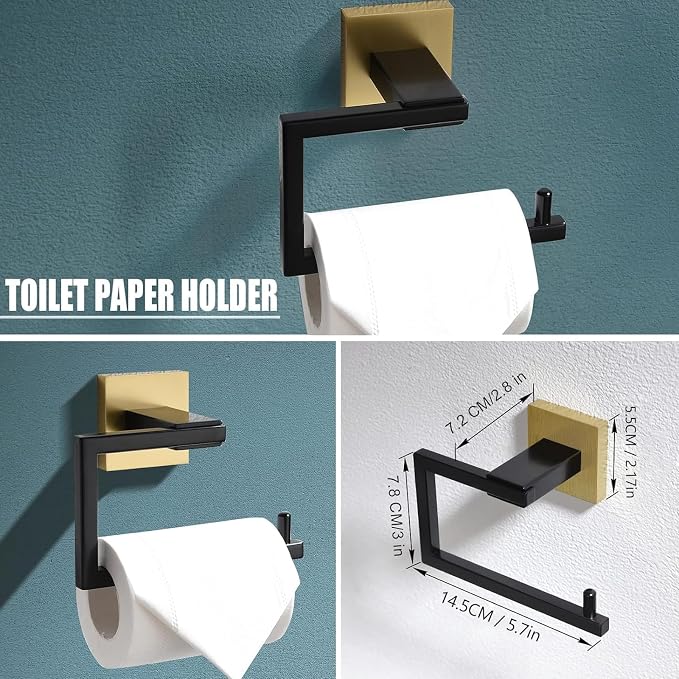 YACVCL 5 Pieces Bathroom Hardware Set, Black and Gold Towel Bar Set, 23.6 inch Towel Bar Hand Towel Holder Wall Mounted Stainless Steel