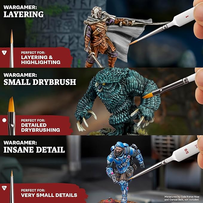 The Army Painter Most Wanted Brush Set, Black, Miniatures Paint Brush Set of 3 Wargamer Brushes: Small Drybrush, Layering & Insane Detail - Quality Detail Brush Set Handmade in Europe