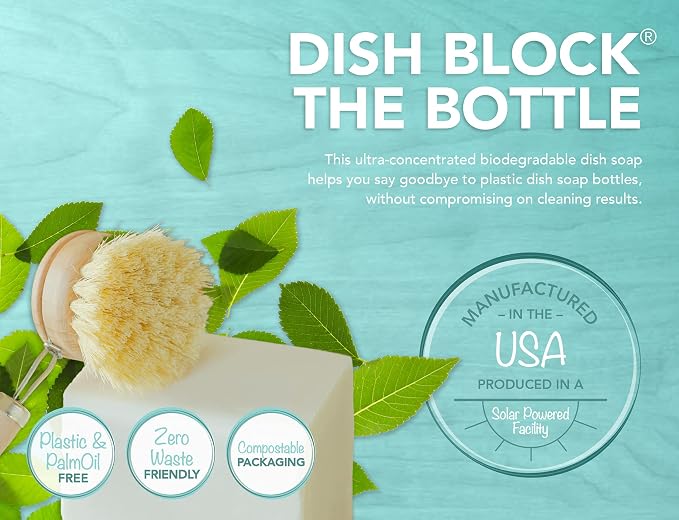 NO TOX LIFE Vegan Dish Block, 6 oz – A Solid Dish Soap for Effective Cleaning of Dishes, Pots and Pans – Ultra-Concentrated Biodegradable Formula – Fragrance and Dye Free – 4 Pack