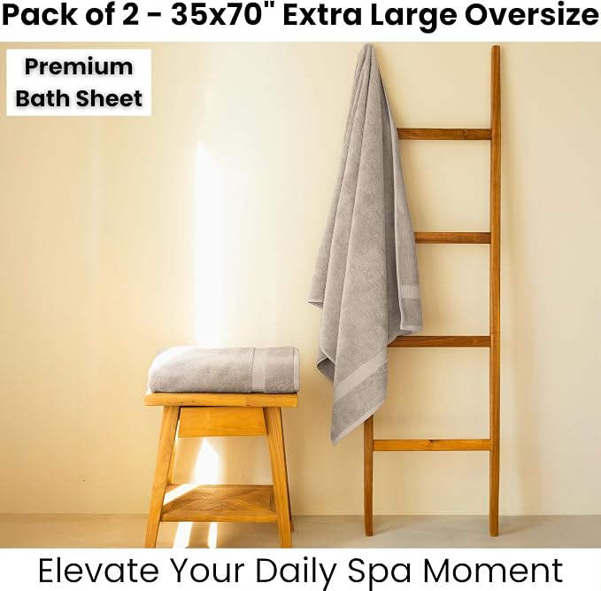 SALBAKOS 2-Piece 100% Turkish Cotton Bath Towels Extra Large 35x70, Silver | Oversized Bath Sheet Towel for Bathroom & Beach, Thick, Super Soft, Highly Absorbent, Premium Hotel Quality, Made in Turkey