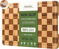 Bamboo Cutting Boards for Kitchen Wooden Checkered Cutting Board with Deep Juice Groove Non Toxic Charcuterie Board Cheese Serving Tray Non Slip End Grain Thick Large Wood Chopping Board 17”x 12”