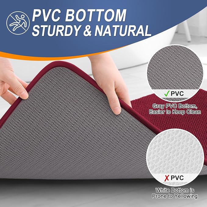OLANLY Thick Memory Foam Bathroom Rugs 30x20, Absorbent Bath Mat, Burgundy | Soft Quick Dry Bath Rugs Mats, Non-Slip, Machine Washable Carpet for Bathroom Floor, Tub and Shower, Home Decor Accessories